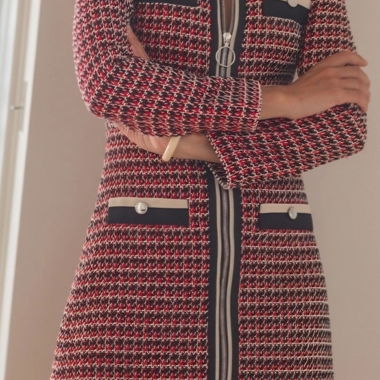 Abito in tweed Maje rosso-nero, Taglia 38