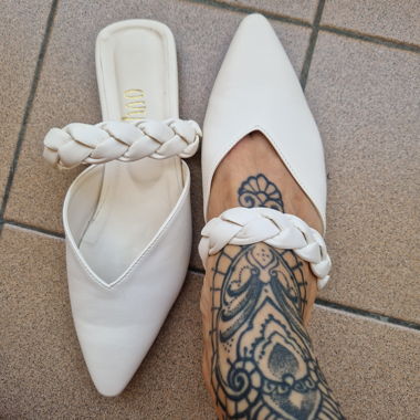 Woven White Mules