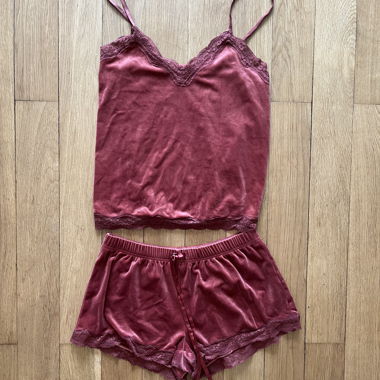 Ensemble pyjama en velours pêche rose