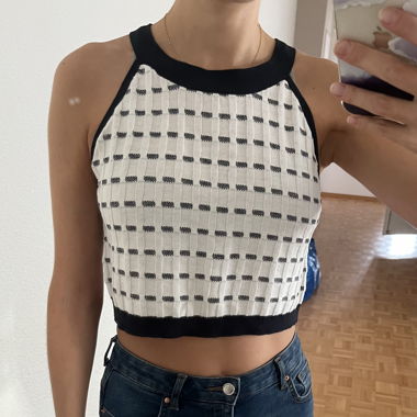 Black and white halter crop top