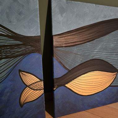 Tableau triptyque de baleine sur toile
