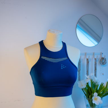 Blue sports bra with mesh detail