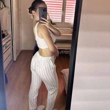 Pantalon femme, taille haute, rayé