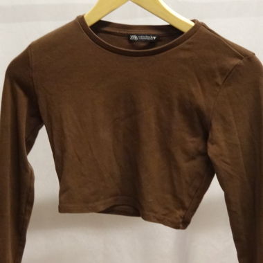 Braunes Zara Crop-Longsleeve Grösse M
