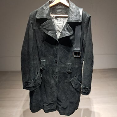 Trenchcoat, parte superiore in pelle scamosciata nera M-L