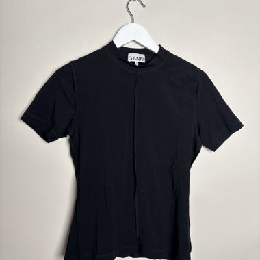 Ganni schwarzes T-Shirt mit kurzen Ärmeln