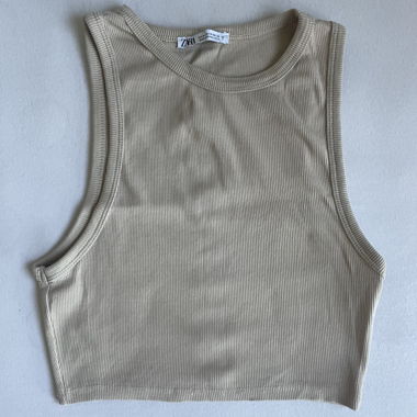 Beige Ribbed Tank Top