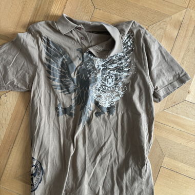 Polo Y2K beige avec motif d’aigle -M
