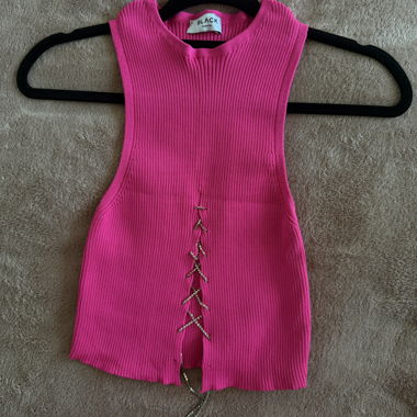 Pink Ribbed Top with Lace-Up