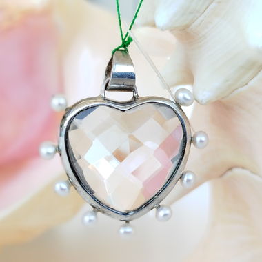 Ciondolo Catena Cristallo di Rocca perle argento 925