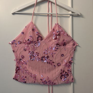 Pink Sequin Crop Top