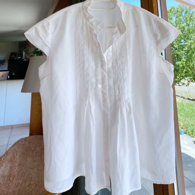 Blouse soie-coton blanche élégante, paillettes T40