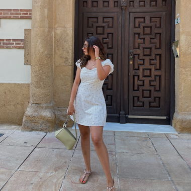 White summer dress with beige dots
