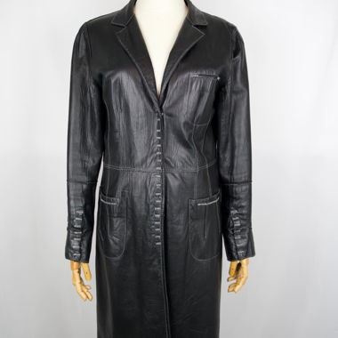 Cappotto lungo nero in pelle (pelle vera)