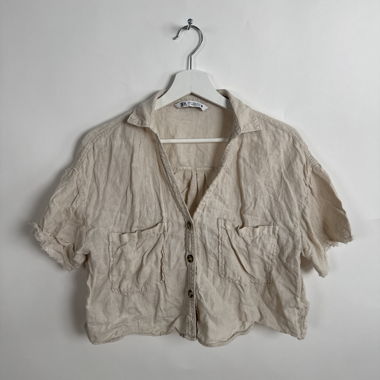 Chemise courte Zara en mélange de lin