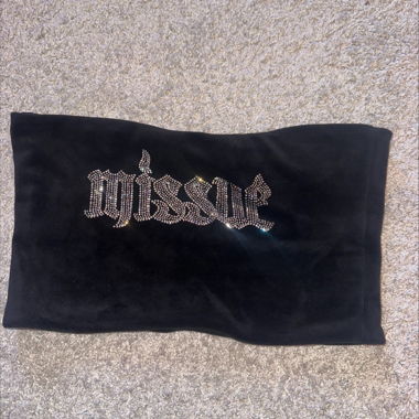 MISSUE CROP TOP, BLACK RHINESTONE