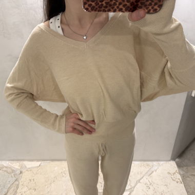 Beiges Strick-Loungewear Top