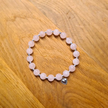 Bracelet en quartz rose avec pendentif en forme de cœur