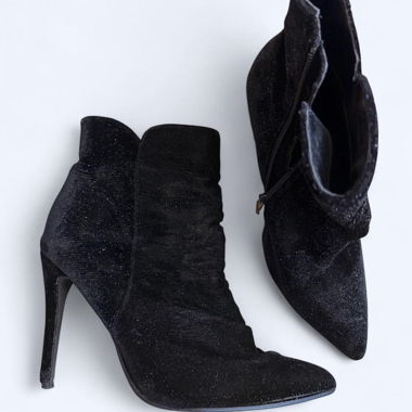 Black glitter ankle boots with heel