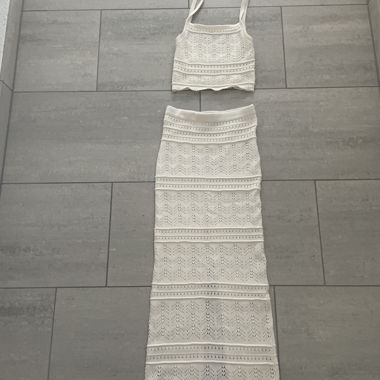 White Crop Top and Skirt Set
