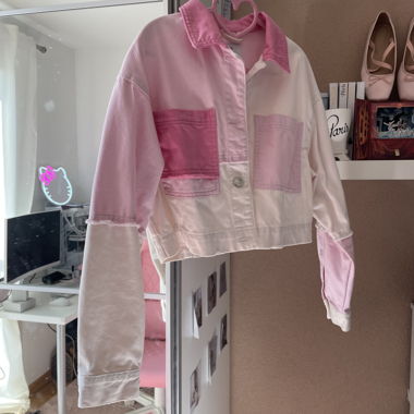 veste en jeans 3 rose BERSHKA 