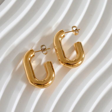 Waterproof Gold chunky U-shaped hoop earrings