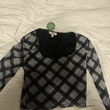 Karierter Longsleeve-Crop-Top