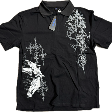 Y2K ROMWE Polo Shirt Black M