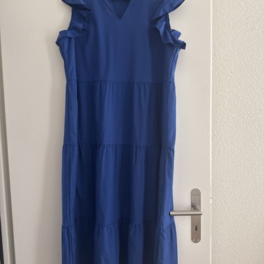 Blue Midi Dress with Ruffles