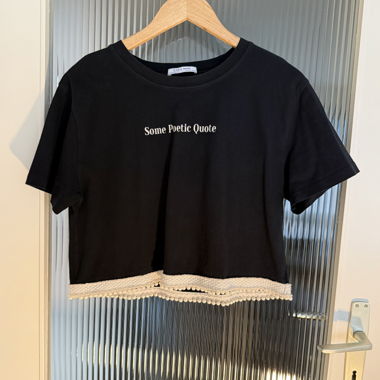 T-shirt court noir ZARA perles