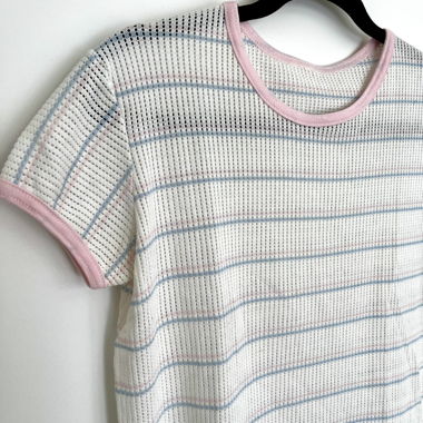 T-shirt vintage mesh rayé rose