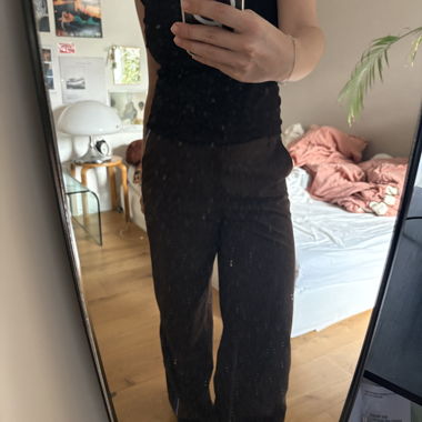 Brown Wide-Leg Striped Trousers with Side Stripe