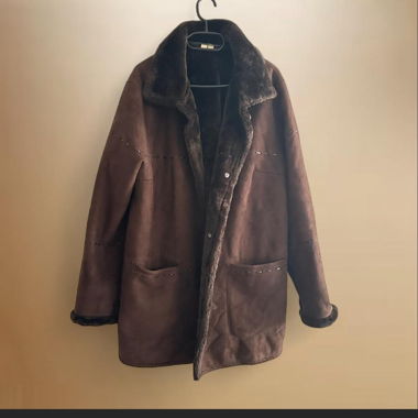Manteau vintage oversize en faux daim & fausse fourrure