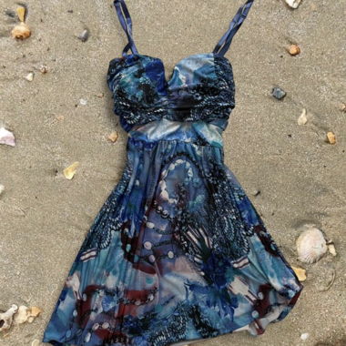 Abito acquatico vintage blu con stampa bluastro