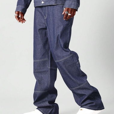 pantalone largo in denim a righe sumwon