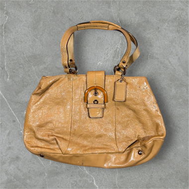 beautiful vintage coach bag monogram beige