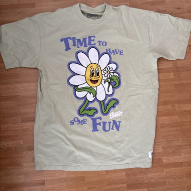T-shirt beige stampa fiore cartoon