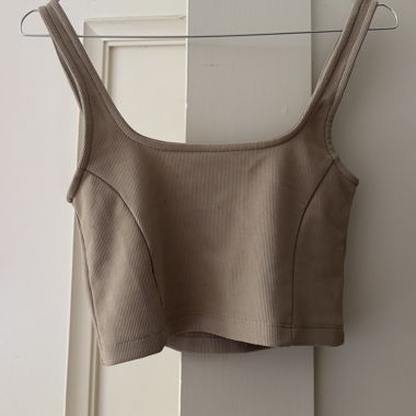 Beige Ribbed Crop Top