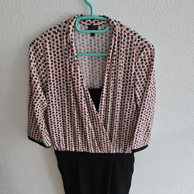 Black trousers jumpsuit and printed top