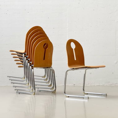 Set of 6 cantilever chairs made of beech & chrome, 1990