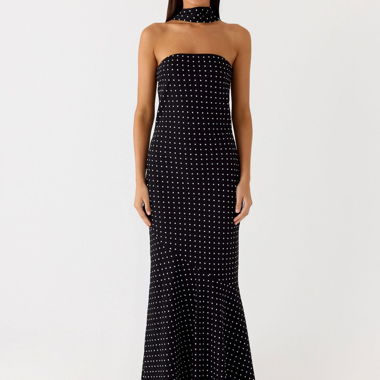Schwarzes Maxikleid mit Punkten