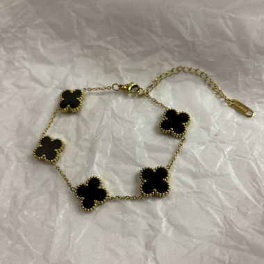 Clover Bracelet Black - 18k gold plated