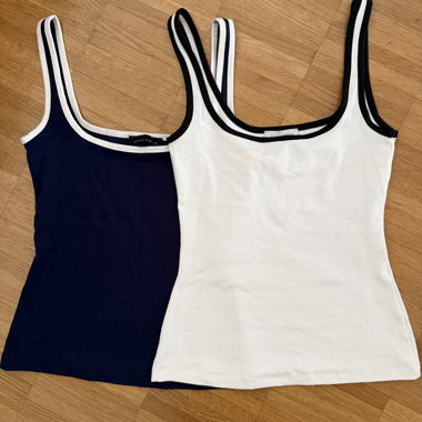 Low cut navy and white tank tops
