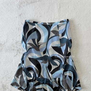 Abstract Blue Chiffon Skirt (S)