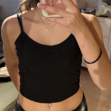 Black Ribbed Cropped Top with Straps