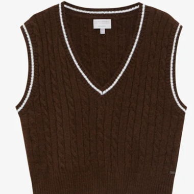 Gilet di Maglia Marrone con Scollo a V