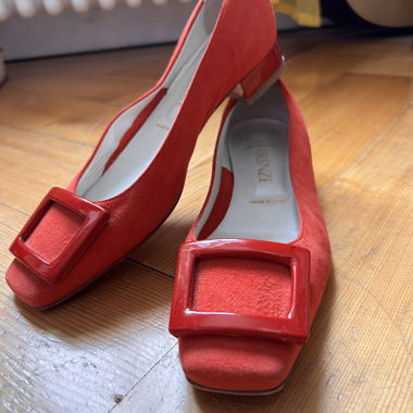Ballerines en cuir vintage corail rouge