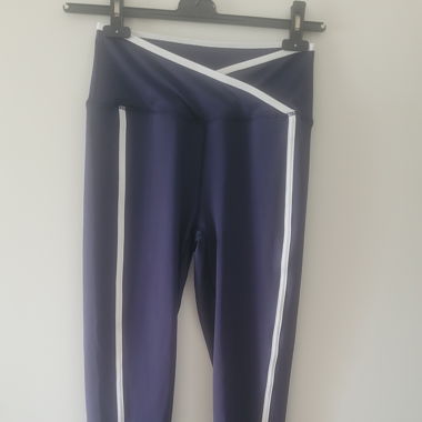 Leggings sportivi blu scuro con bordo bianco