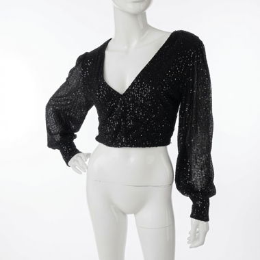 Top nero paillettes a maniche lunghe