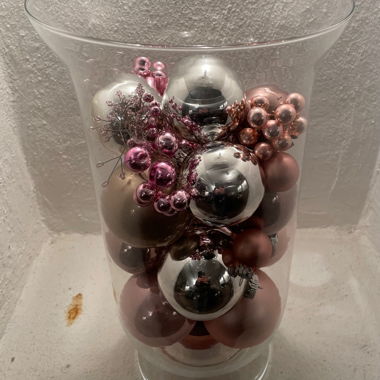 Glass Vase with Christmas Baubles 